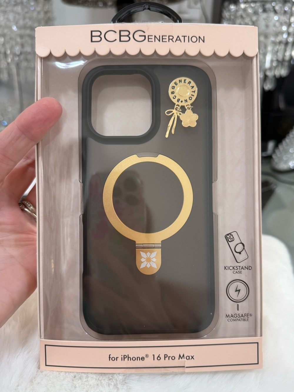 BCBGeneration Black and Gold iPhone 16 Pro Max Case with Ring Kickstand